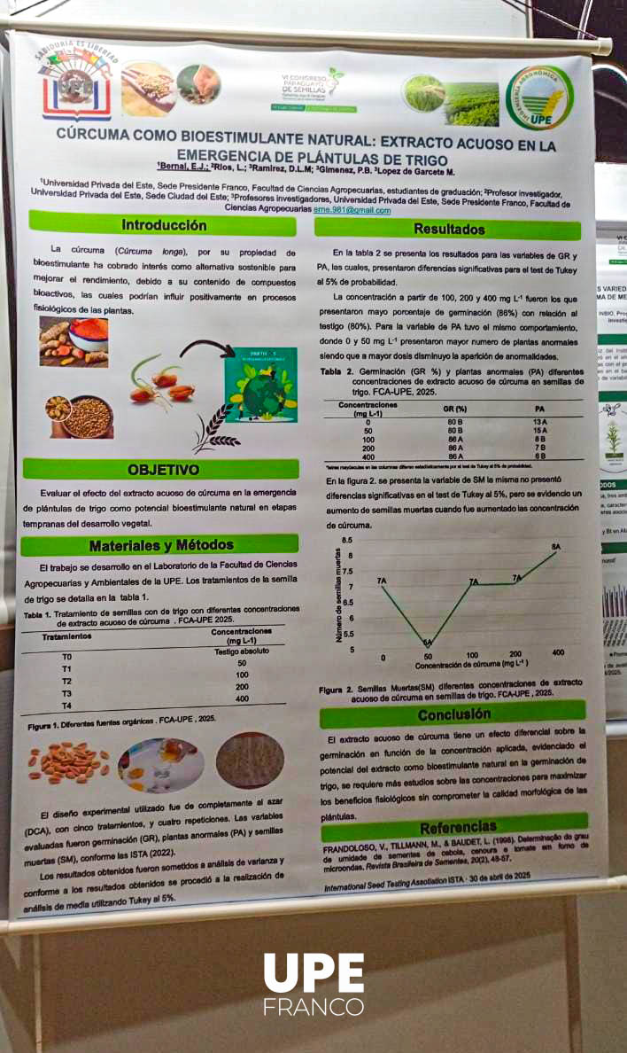 Estudiante de Ingeniería Agronómica de la UPE recibe distinción en el VI Congreso Paraguayo de Semillas