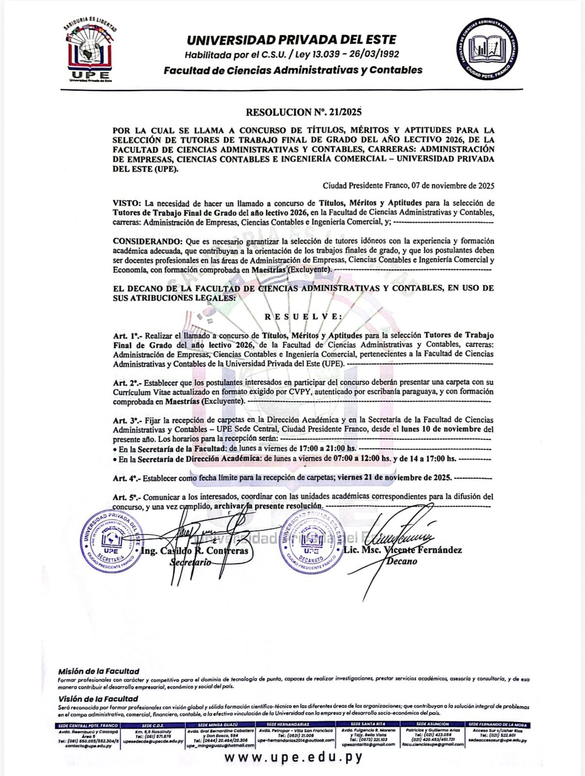 Concurso de Títulos, Méritos y Aptitudes: Selección de Tutores de Trabajos Finales de Grado