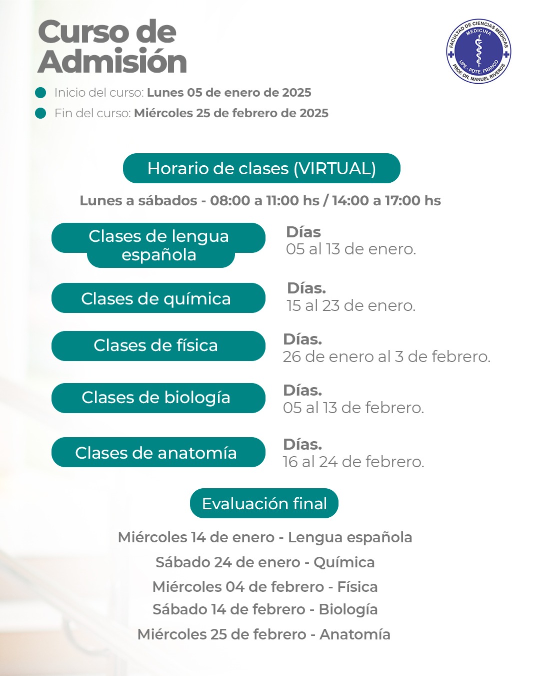 Curso de Admisión: Carrera de Medicina - Inscripciones Abiertas - 2.ª Convocatoria