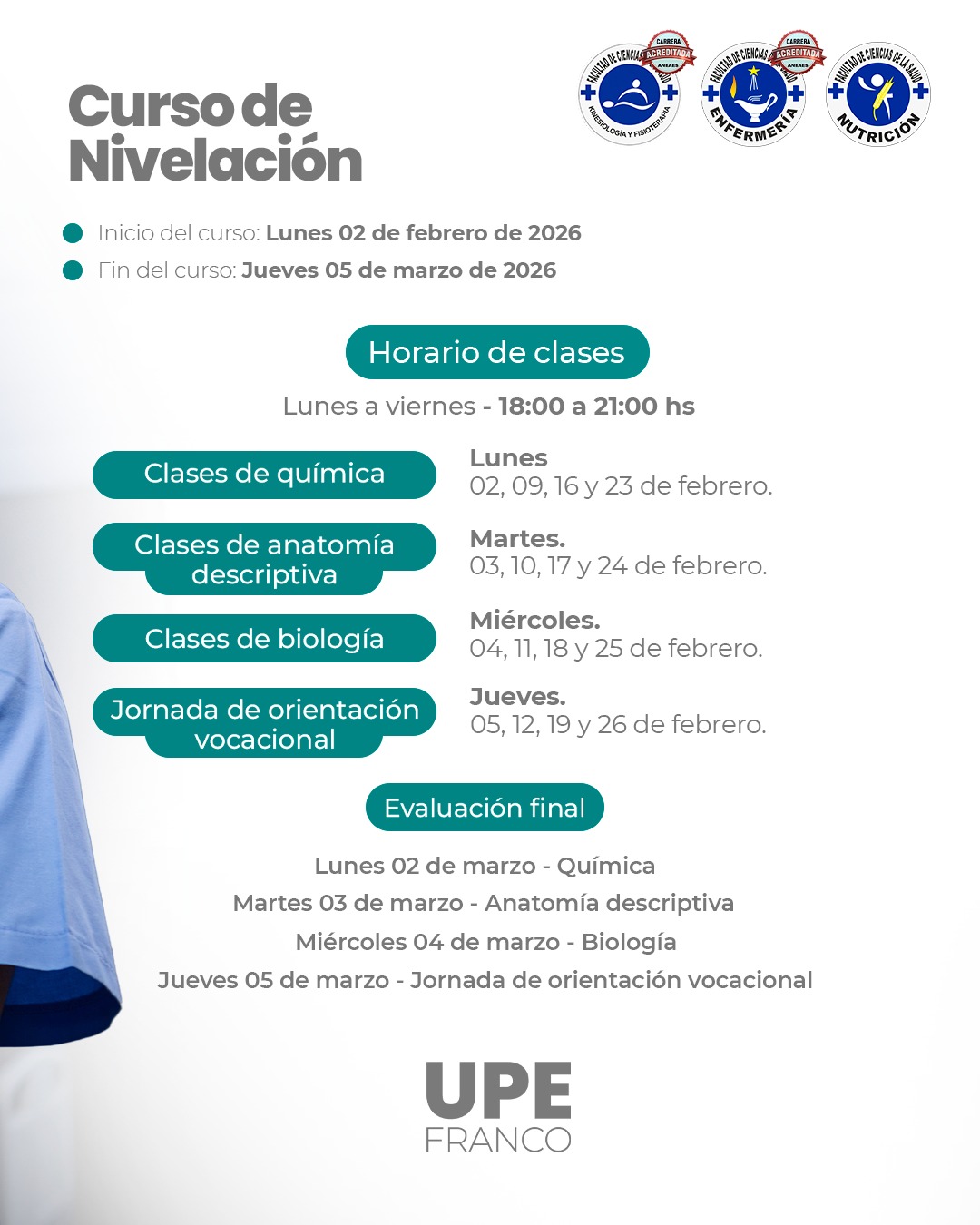 Curso de Nivelación: Facultad de Ciencias de la Salud – Convocatoria 2026 Abierta
