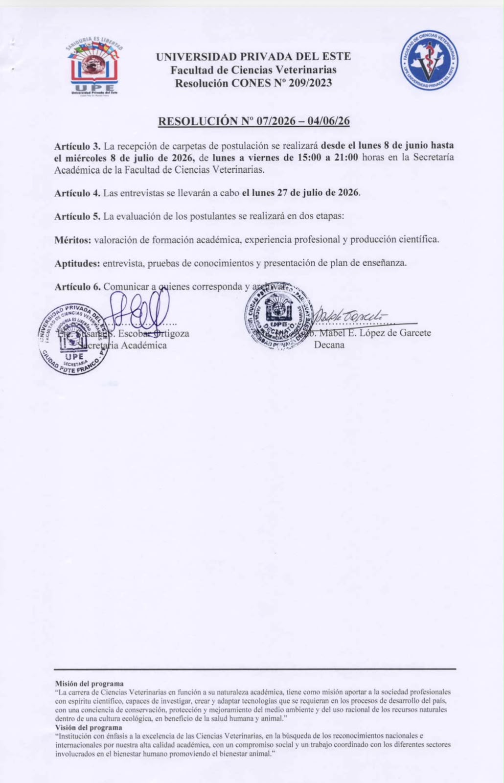 "LLAMADO A CONCURSO DE MÉRITOS Y APTITUDES PARA DOCENTES DEL SEGUNDO SEMESTRE DE LA CARRERA DE CIENCIAS VETERINARIAS"