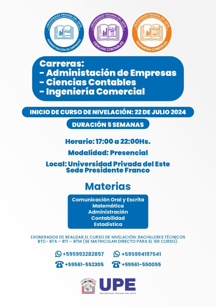 Segunda Convocatoria para el Curso de Nivelación - Facultad de Ciencias Administrativas y Contables 