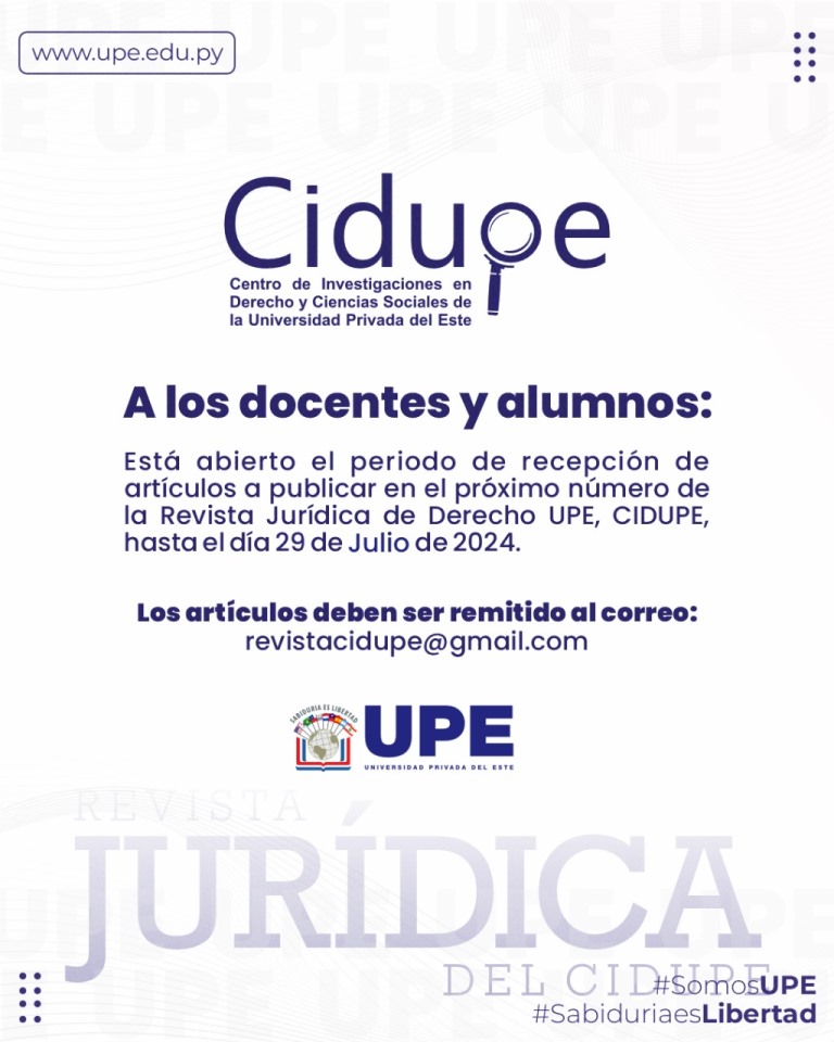 Convocatoria Abierta: Artículos para la Revista Jurídica CIDUPE