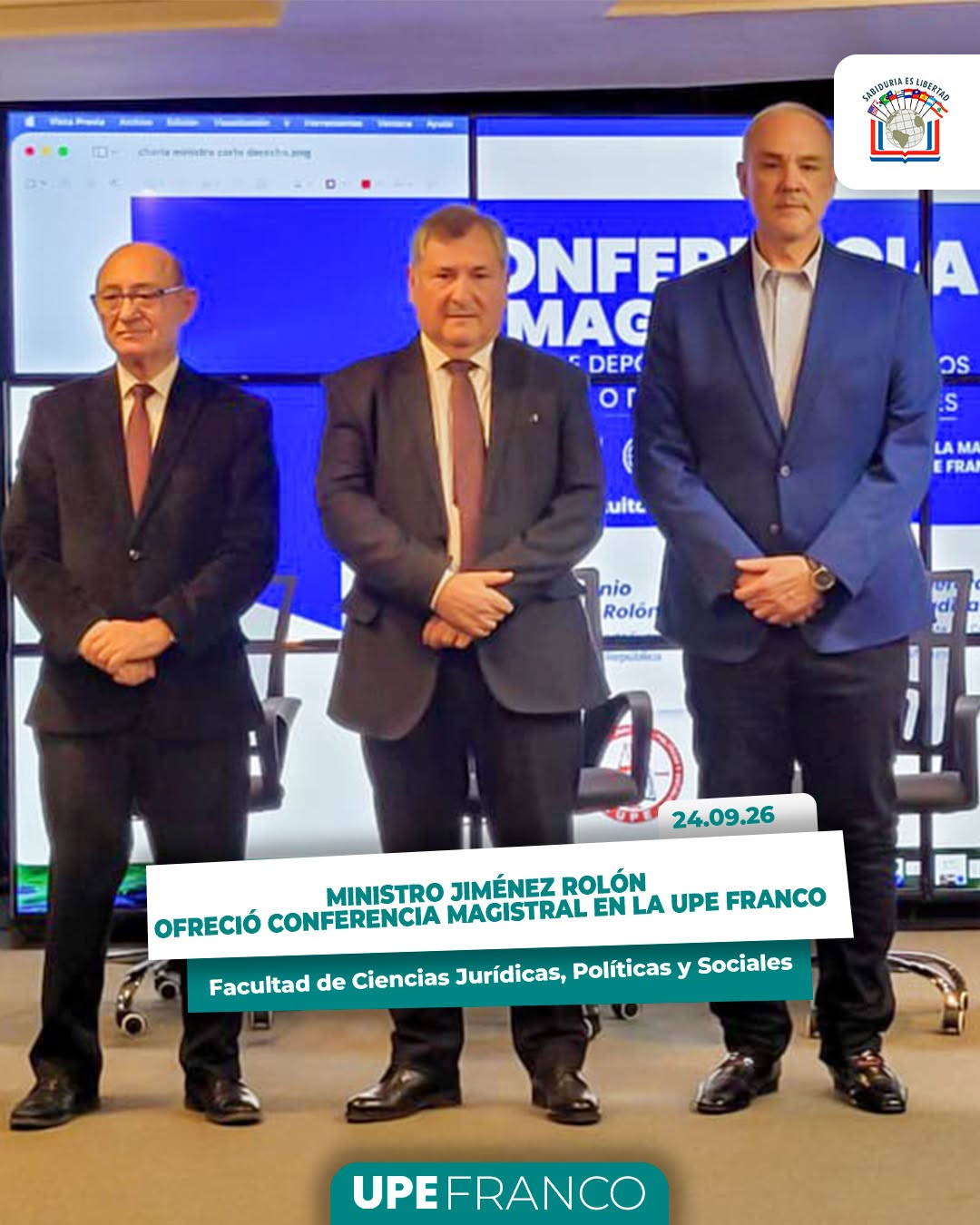 MINISTRO JIMÉNEZ ROLÓN OFRECIÓ CONFERENCIA MAGISTRAL EN LA UPE FRANCO